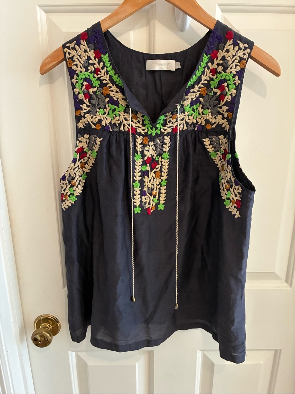 MM Couture by Miss Me: Embroidered Sleeveless Top, Silk and Cotton, M